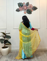 Turquoise velvet anarkali with organza dupatta - kasumi.in